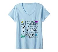 Femme I Can Do All Things Through Christ Sign Philippians 4 13 God T-Shirt avec Col en V