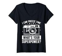 Femme I Can Freeze Time Whats Your Superpower Photographie Amusante T-Shirt avec Col en V