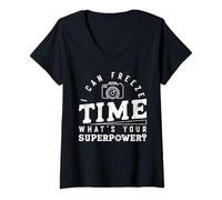 Femme I Can Freeze Time What's Your Superpower? T-Shirt avec Col en V