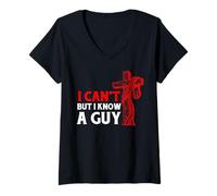 Femme I Can’t But I Know A Guy Jesus Cross Funny Christian T-Shirt avec Col en V