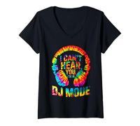 Femme I Can’T Hear You I’M in DJ Mode Tie-Dye Headphones Graphic T-Shirt avec Col en V