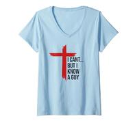 Femme I Can't But I Know Guy Men Jesus Cross Minimalist Christian T-Shirt avec Col en V