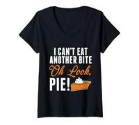 Femme I Can't Eat Another Bite Oh Look Pie Pizza Drôle T-Shirt avec Col en V