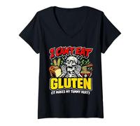 Femme I Can't Eat Gluten Squelette drôle Sensibilisation à la maladie cœliaque T-Shirt avec Col en V