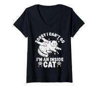 Femme I can't Go I'm an Inside Cat Funny Introverti Home Body Cat T-Shirt avec Col en V