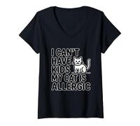 Femme I Can't Have Kids My Cat is Allergic T-Shirt avec Col en V