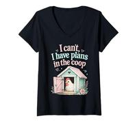 Femme I Cant I Have Plans to Coop Funny Chicken Farm Humor T-Shirt avec Col en V