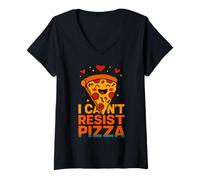 Femme I Can't Resist Pizza, drôle, nourriture kawaii, amateur de pizza T-Shirt avec Col en V