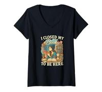 Femme I Closed My Book to Be Here Vintage Reader Aesthetic T-Shirt avec Col en V