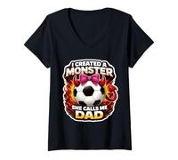 Femme I Created A Monster She Calls Me Dad Football Daughter Footbal T-Shirt avec Col en V