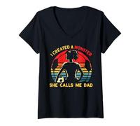 Femme I Created A Monster She Calls Me Dad Funny Fête des Pères Papa T-Shirt avec Col en V