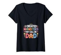 Femme I Created Monsters They Call Me Dad Père parentalité |- T-Shirt avec Col en V