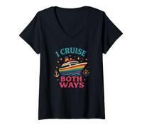 Femme I Cruise Both Ways | Bateau de croisière LGBTQ Pride drôle T-Shirt avec Col en V