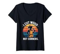 Femme I Cut Wood Not Corners Charpentier Amusant Travail du Bois T-Shirt avec Col en V