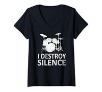 Femme I Destroy Silence Drums - Drummer Musicien Drummer Drums T-Shirt avec Col en V