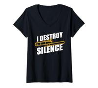 Femme I Destroy Silence Trombone Trombone T-Shirt avec Col en V
