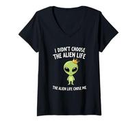 Femme I Didn't Choose The Alien Life Choose Me Crown Apparel T-Shirt avec Col en V