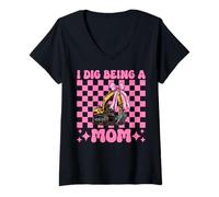 Femme I Dig Being A Mom Excavator Operator HEO Fête des Mères T-Shirt avec Col en V