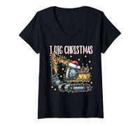 Femme I Dig Christmas Excavator Sapin de Noël Lumineux pour garçon T-Shirt avec Col en V
