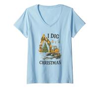Femme I Dig Christmas Excavator Tree Lights Construction Holiday T-Shirt avec Col en V