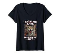 Femme I Don't Care Funny Dark Humour Savage Cat Meme Sarcastic Meme T-Shirt avec Col en V