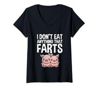 Femme I Don't Eat Anything That Farts Végétalien Végétarien - T-Shirt avec Col en V