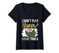 Femme I Don't Play Songs I Play Tunes Instrument Musicien Cornemuse T-Shirt avec Col en V