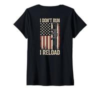 Femme I Don't Run I Reload Funny Gun Funny Flag Vintage (ON BACK) T-Shirt avec Col en V