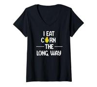 Femme I Eat Corn The Long Way Funny Adult Humor Graphic Apparel T-Shirt avec Col en V