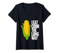 Femme I Eat Corn The Long Way - Funny Inappropriate Tee T-Shirt avec Col en V
