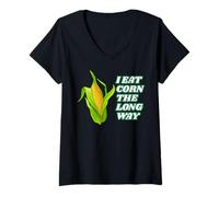 Femme I Eat Corn The Long Way - Funny Inappropriate Tee T-Shirt avec Col en V