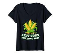Femme I Eat Corn The Long Way - Funny Inappropriate Tee T-Shirt avec Col en V