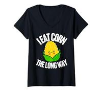 Femme I Eat Corn The Long Way - Funny Inappropriate Tee T-Shirt avec Col en V