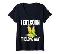 Femme I Eat Corn The Long Way - Funny Inappropriate Tee T-Shirt avec Col en V