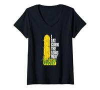 Femme I Eat Corn The Long Way Funny T-Shirt avec Col en V