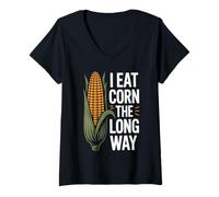 Femme I Eat Corn The Long Way Humour Maïs Vintage pour Foodies T-Shirt avec Col en V