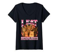 Femme I Eat Microplastics - Sarcastique Humour Sarcastique Chat Meme T-Shirt avec Col en V
