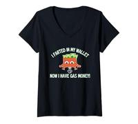 Femme I Farted In My Wallet Now I Have Gas Money Inflation Humour T-Shirt avec Col en V