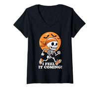 Femme I Feel It's Coming Squelette Runner Thème Halloween T-Shirt avec Col en V