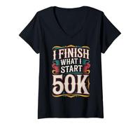 Femme I Finish What I Start 50K Coureur de Marathon - T-Shirt avec Col en V