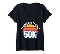 Femme I Finish What I Start 50K Coureur de Marathon |- T-Shirt avec Col en V