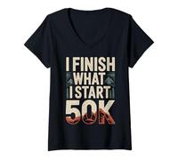 Femme I Finish What I Start 50K Coureur de Marathon |- T-Shirt avec Col en V
