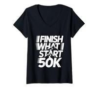 Femme I Finish What I Start 50K Coureur de Marathon - T-Shirt avec Col en V