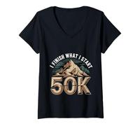 Femme I Finish What I Start 50K Coureur de Marathon - T-Shirt avec Col en V