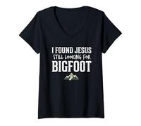 Femme I Found Jesus Still Looking for Bigfoot Funny Christian T-Shirt avec Col en V