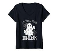 Femme I Found This Humerus - Drôle de fantôme Disant Effrayant Halloween T-Shirt avec Col en V