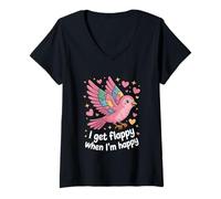 Femme I Get Flappy When I'm Happy Cute Autism Awareness Bird T-Shirt avec Col en V