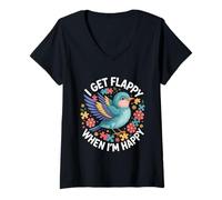 Femme I Get Flappy When I'm Happy Cute Autism Awareness Bird T-Shirt avec Col en V