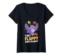 Femme I Get Flappy When I'm Happy Cute Autism Awareness Bird T-Shirt avec Col en V