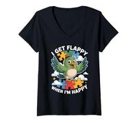 Femme I Get Flappy When I'm Happy Cute Autism Awareness Bird T-Shirt avec Col en V